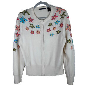 Liz Claiborne XL cardigan floral embroidered wool blend snap front Cottagecore